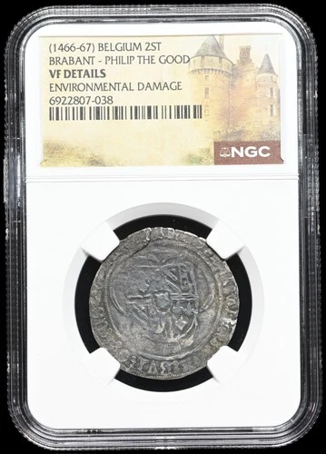BELGIUM, Brabant. Philip the Good, 1466-1467. Silver 2 Stuivers, NGC VF