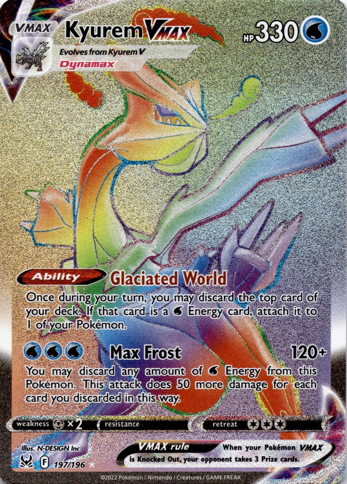 Kyurem VMAX 197/196 Rainbow Rare Lost Origin Pokemon Holo Near Mint