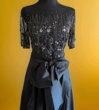 ADRIANNA PAPELL FLORAL SEQUIN BODICE BLACK TAFFETA LONG GOWN WOMEN SZ 4 ELEGANT