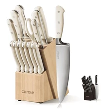Carote 14 Pcs Knife Set with Wooden Block Stainless Steel Knives with Ergonomic