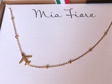 NIB Mia Fiore Airplane Necklace, Gold Plated Sterling Silver, 16 + 2” . New Jet