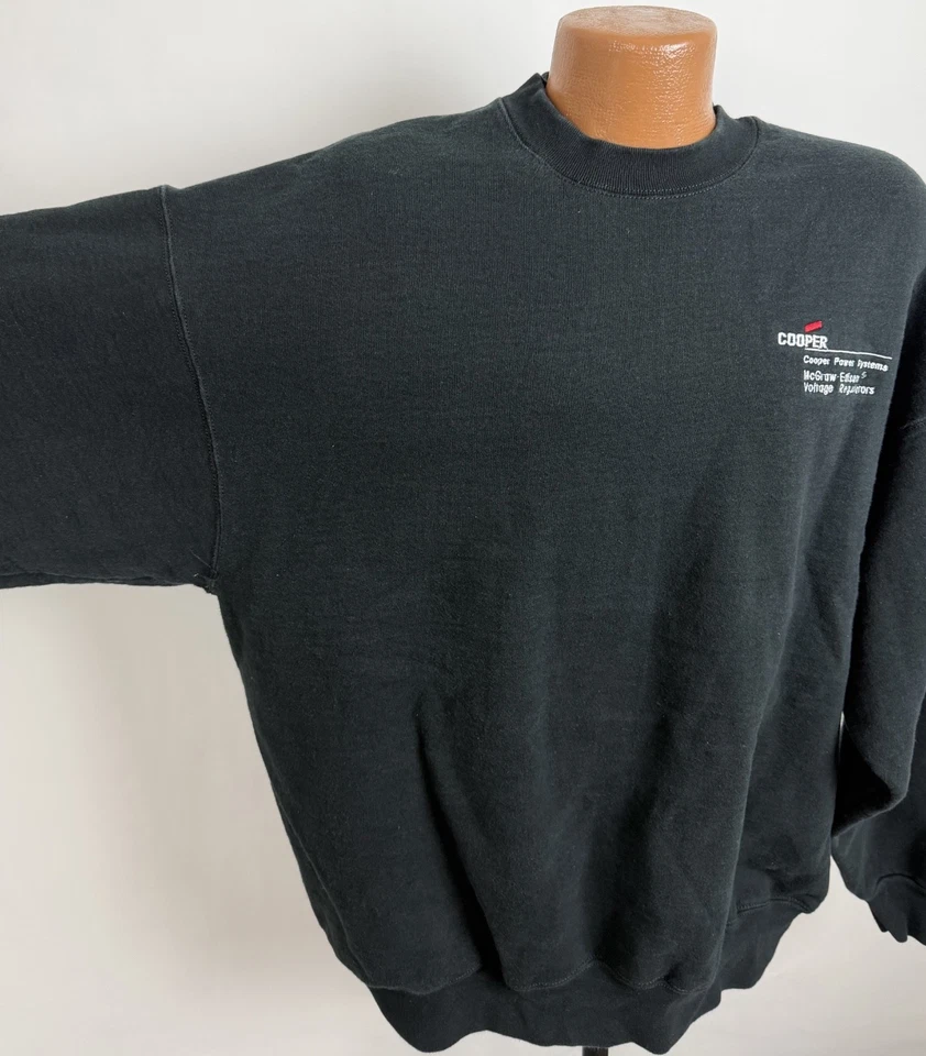 Sudadera De Colección Años 90 Para Hombre XXL 2XL Desteñida Negra Cuello Redondo Peso Pesado Bordada Foto 4 de 4