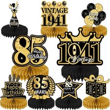 Refavor 85th Birthday Decorations 9PCS Honeycomb Centerpieces Black Gold