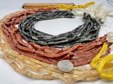 24 Strands Mixed Gemstone Cylinder Tube Beads 4-5mm x 8-10mm 15'' Strands Lot