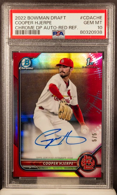 Cooper Hjerpe 2022 Bowman Chrome Draft Red Refractor Auto 1st RC /5 PSA 10
