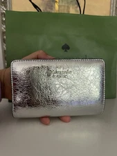 NWT KATE SPADE Bridget Patent Medium Compact Bifold Wallet In Silver
