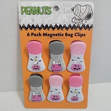 PEANUTS Snoopy Woodstock 6 Pack Magnetic Bag Clips Pink Pumpkins Halloween