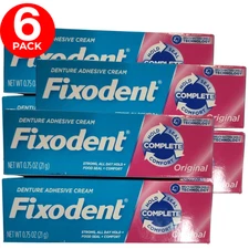 Fixodent Denture Adhesive Cream Complete Original Strong Hold 0.75 oz - 6 Pack