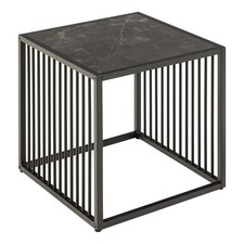 Square Side Table - Glass, Oak & Black Finishes, Metal Base, Modern Accent