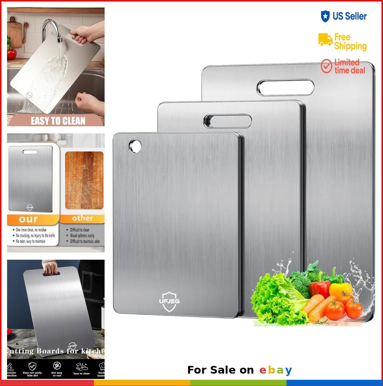 Titanium Cutting Board 3 Pack Non Toxic Double Sided Food Grade Chopping Board