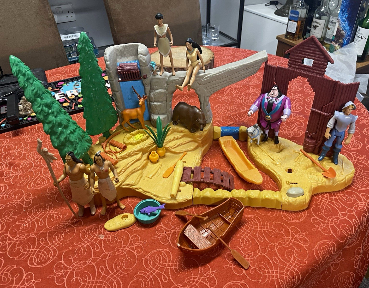 Disney Pocahontas Figurine Set with Playset Accessories and Canoe