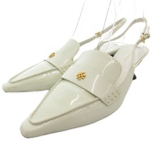 Tory Burch Strap Mule Square Toe Enamel Slingback 7.5M White /Js Ladies
