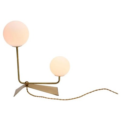 Mid Century Modern Messing Tischlampe 2 Kugel Opalglas Atomic Style...