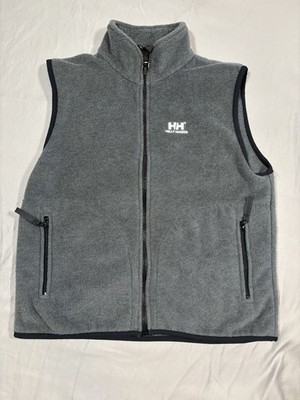 VTG 90s Helly Hansen Gray Logo Full Zip Outdoor Hiking Fleece Vest USA M