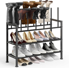 Free Standing Shoe Racks - 4-Tier Boot Rack, Black Metal Boot Storage Organizer