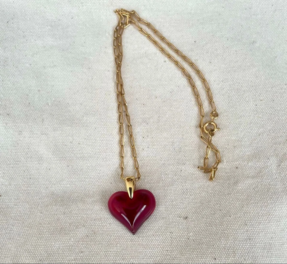 Lalique Heart Pendant Necklace Red Fashion Accessories elegant C665 - Image 3 of 4