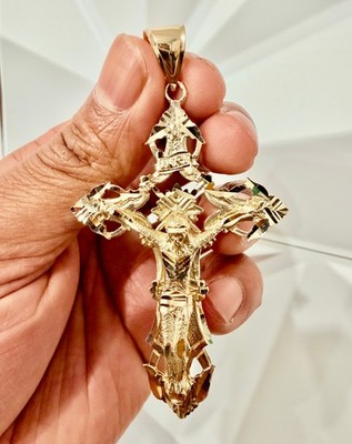14K Real Yellow Gold Jesus Christ Crucifix Cross Pendant - INRI - Nickel-Free - PT837