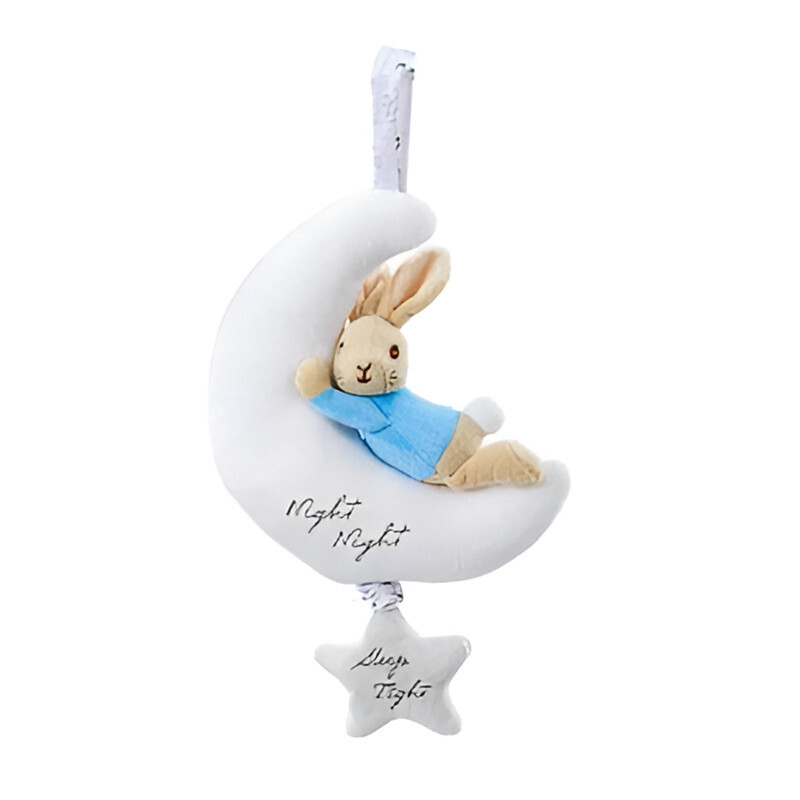 Peter Rabbit Soft Toy Night Musical Moon & Star  Mobile New  Baby Boy Baby Girl
