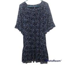 ANNA SUI X UNIQLO size SMALL blue floral print dress w/ bell ruffle sleeve