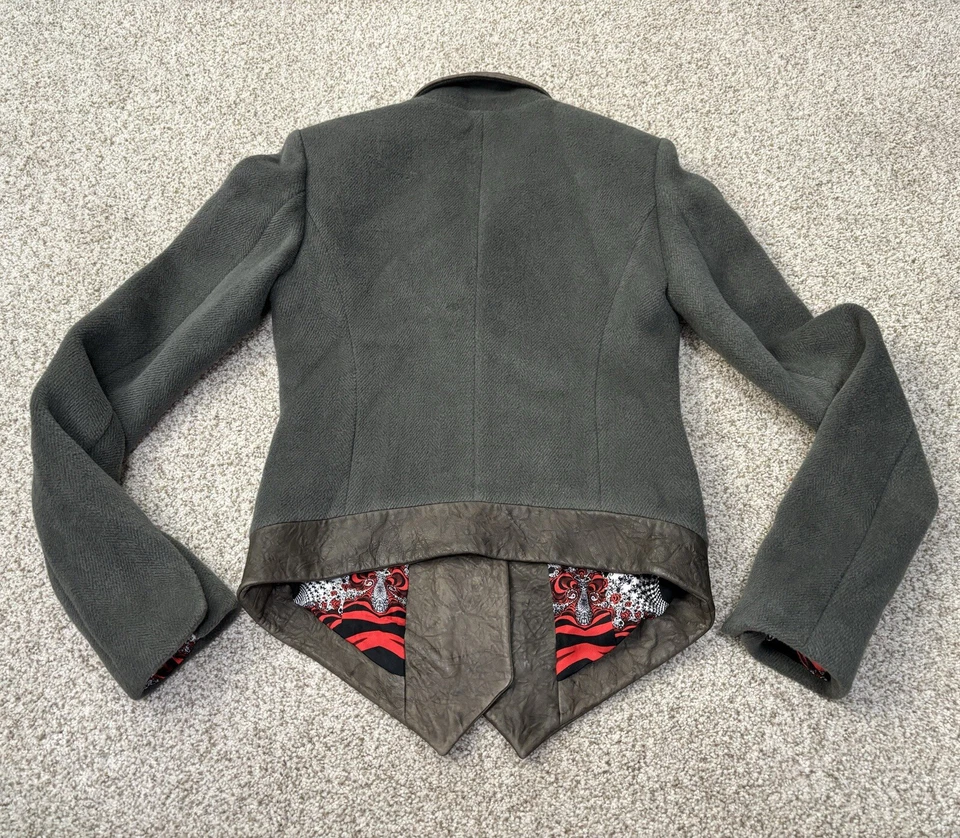 Thomas Wylde Lana Imitación Vegano Cuero Chaqueta Blazer Abrigo XS X Pequeño Gris Marrón Foto 2 de 4