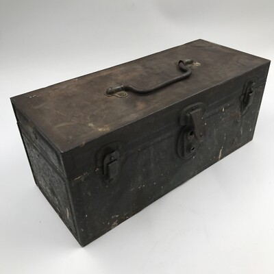 Vintage Locking Metal Toolbox w/ Tray 15 x 6 1/2 x 6 1/4 Missing