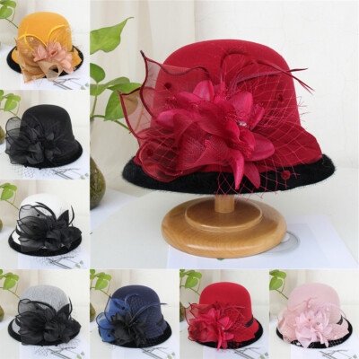 Women Vintage Winter Wool Felt Bucket Cap Retro Elegant Church Bowler  Cloche Hat