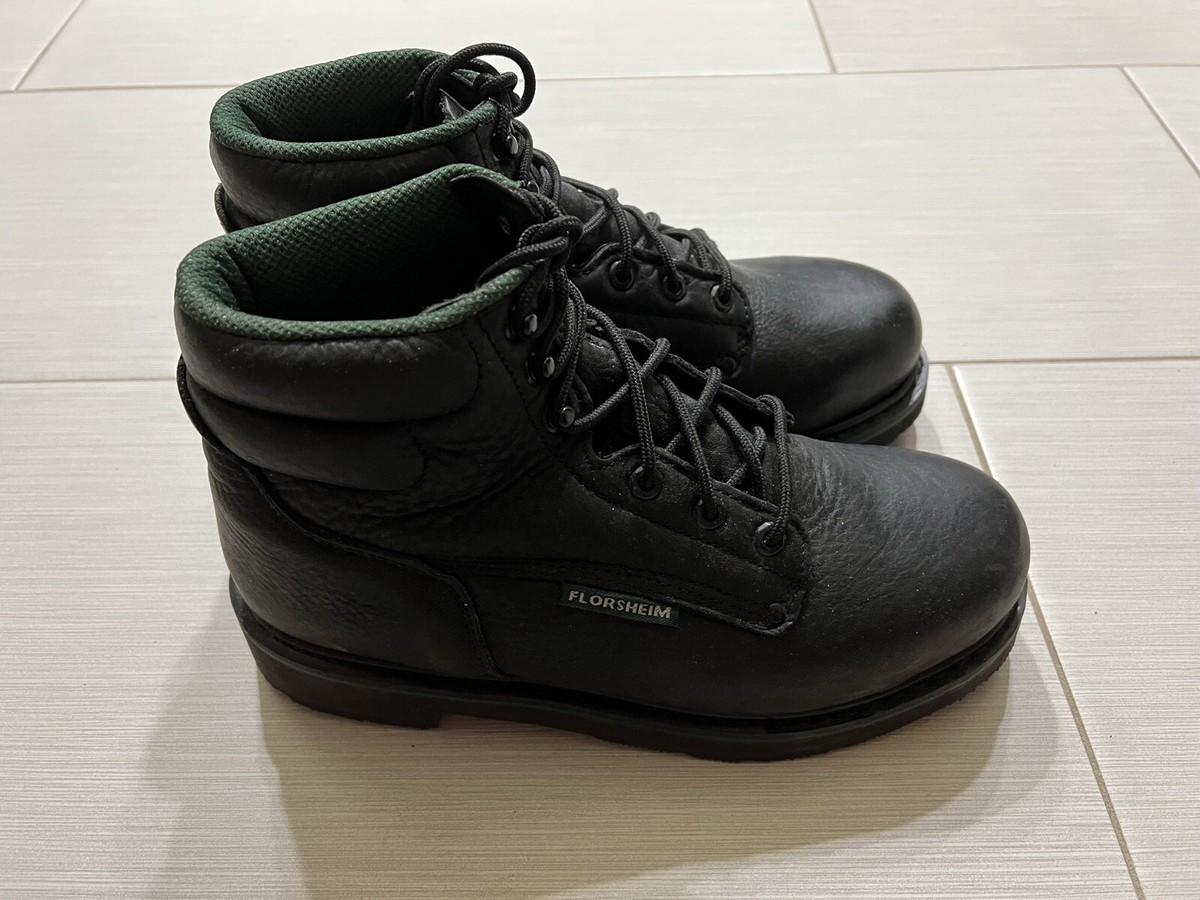 Florsheim Leather Steel Toe Boots, Size US 9E Wide Men