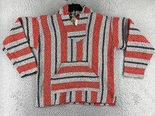 Baja Joe Hoodie Mens Large Red Gray Acrylic Blend Drug Rug Made Mexico Poncho