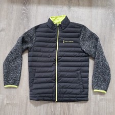 Free Country 10/12 Boys Youth Black Green Down Quilted Puffer Long Sleeve Jacket