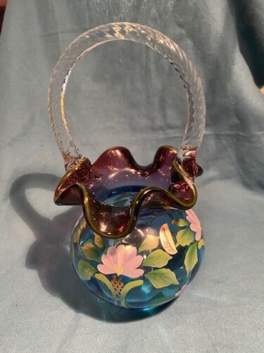 Fenton 2003 Mulberry Basket 3284 M5 1539/1950 B. Huggins hand painted +UV Glow - Picture 2 of 17