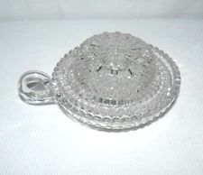 Cut Glass Lidded Dish 2 Pieces Saw Tooth One Handle