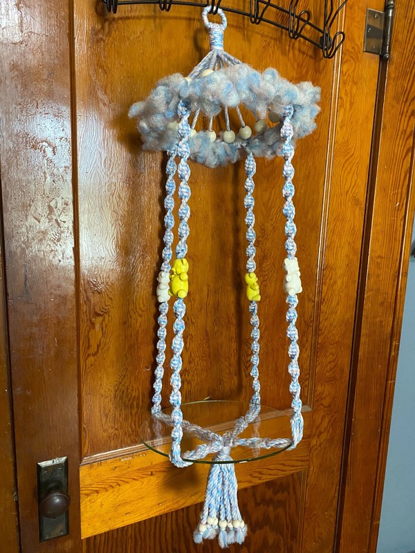 VTG Handmade1970s Macrame Shelf/Nursery Decor/41" long/12" glass shelf NOT INCL.