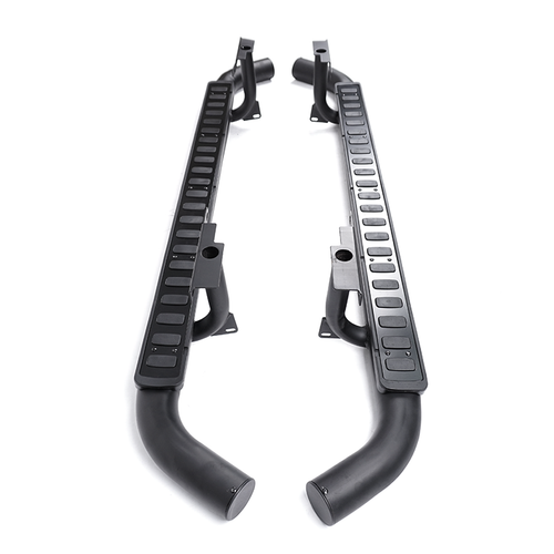 Side Steps For Land Rover Defender 110 Tubular All Black Fire & Ice Style 2003+ - Picture 9 of 18
