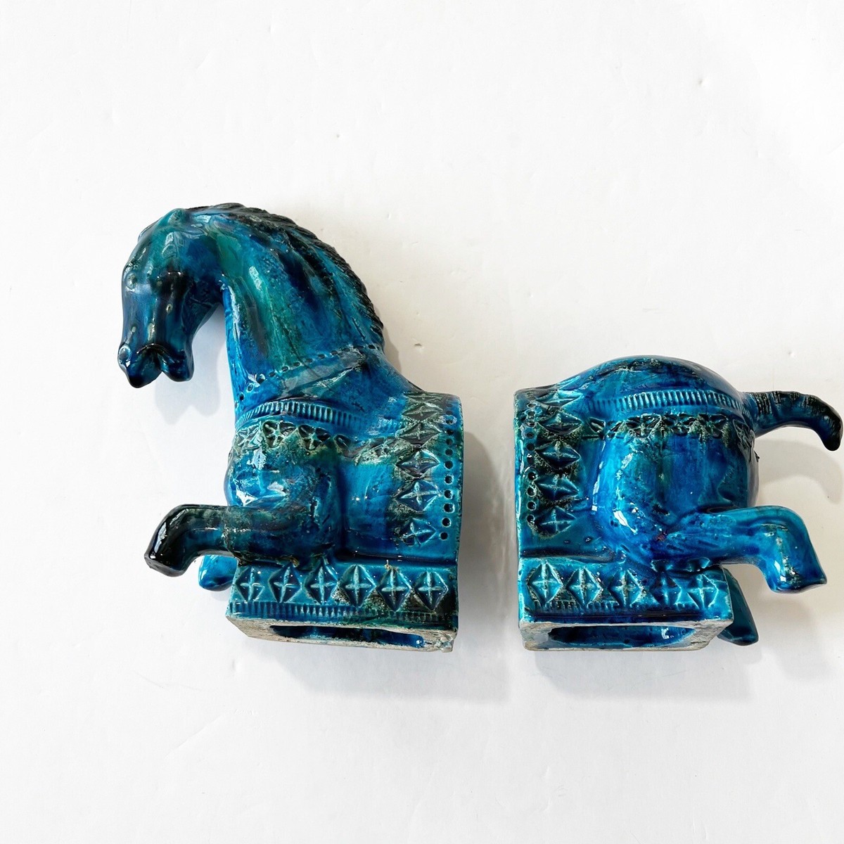 Bitossi Horse Bookends 60's Tang Horse Rimini Blue Aldo Londi