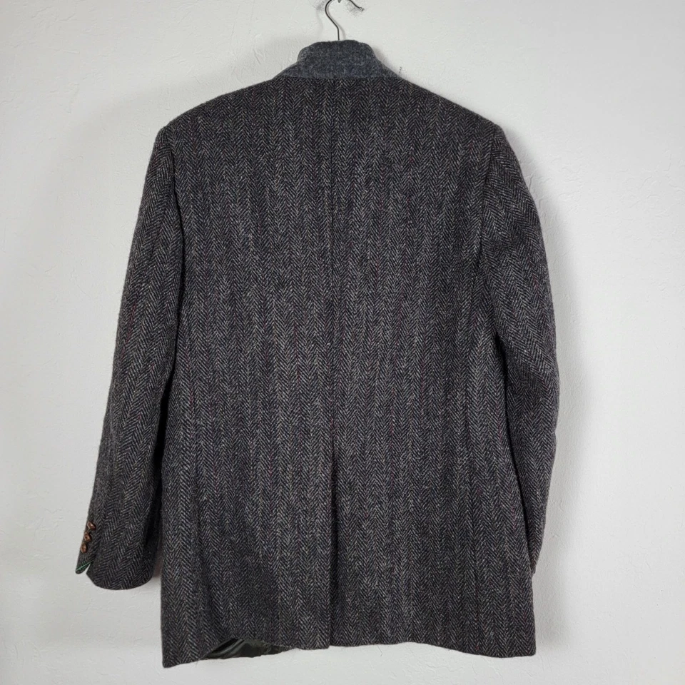 Vintage Harris Tweed Handwoven Scottish Wool Jacket Mens Gray Two-Button Career - Image 2 of 4