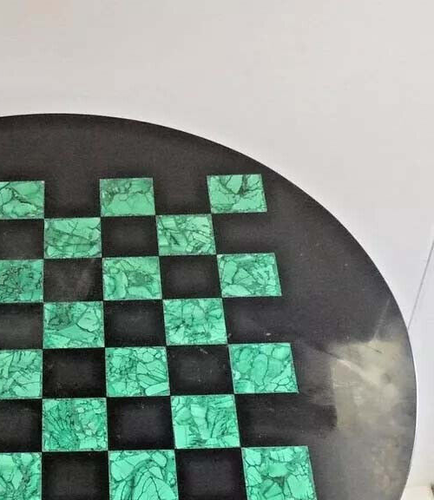 14" Elegant Chess Board Table Decor Handmade Black Marble Malachite Stone Arts - Picture 2 of 10