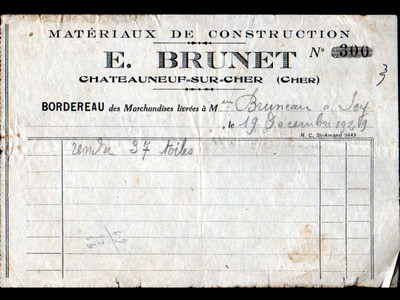 CHATEAUNEUF-sur-CHER (18) WOOD & BUILDING MATERIALS ''E. BRUNET'' 1929
