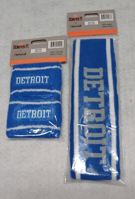 DETROIT Football Team Color Blue, White and Gray Headband and Wristband Set - OS