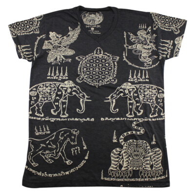 WORK Muay Thai T-Shirt Men Sak Yant Animal Tattoo Yantra KickBoxing Fighter WK01