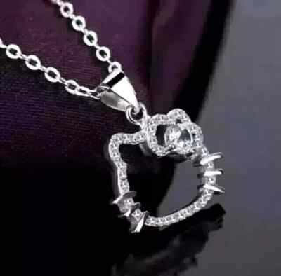 1.50Ct Round Cut Natural Moissanite Women's Kitty Pendant 14k White Gold Plated