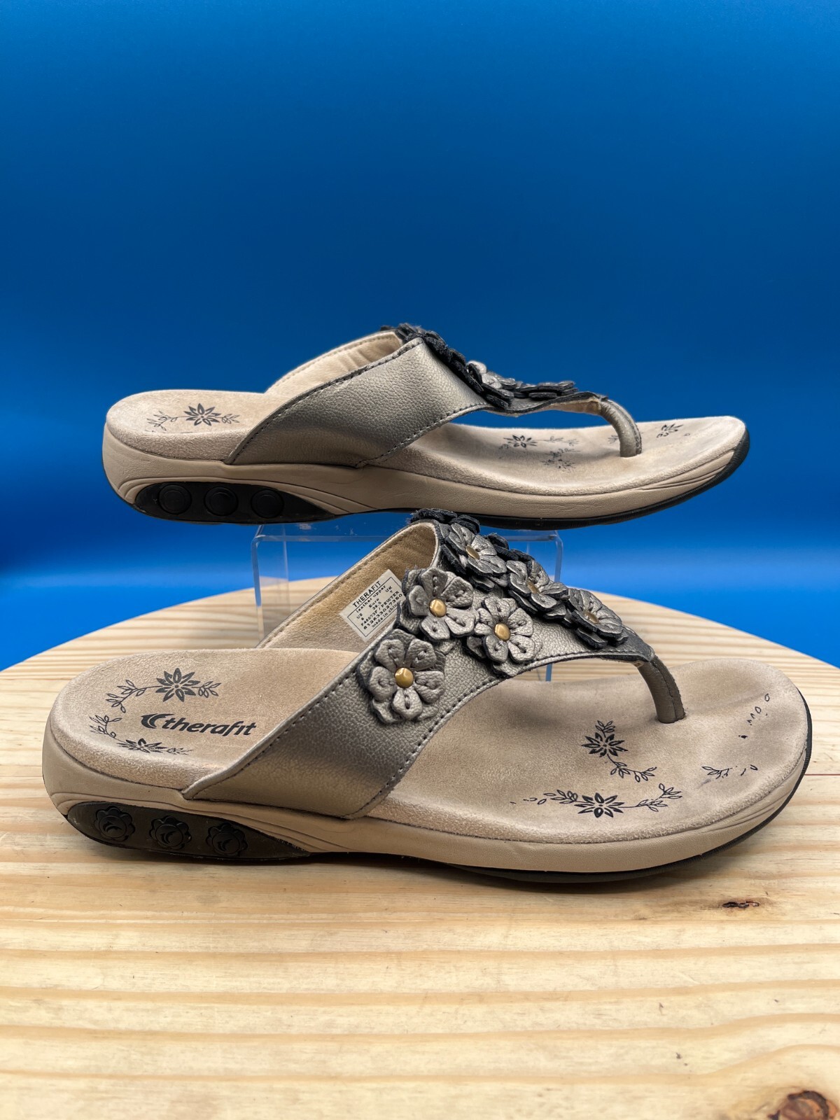 PANTOFOLA D’ORO Therafit Ciabatta Slip On FLORA Donna Tg 9M Argento Oro Pelle Comfort