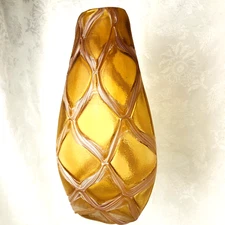 Global Views MCM Amber Sanded Art Glass Vase Hand Blown 13-In Diamond Pattern