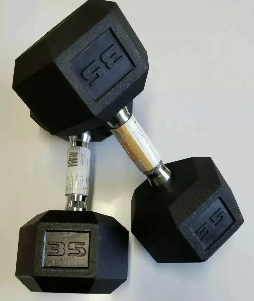 2 Cap 35 LB DUMBBELL SET 70 LBS TOTAL RUBBER COATED HEX WEIGHTS FAST SHIPPING