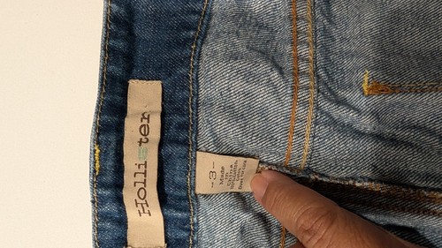 Girl' Hollister Jean Mini Skirt Sz 3 waist Distressed Vtg d button patch Y2K - Picture 8 of 11