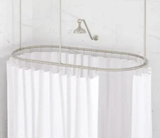 30" X 60" OVAL BRASS SHOWER RING AND CEILING SUPPORTS - BRUSHED NICKEL