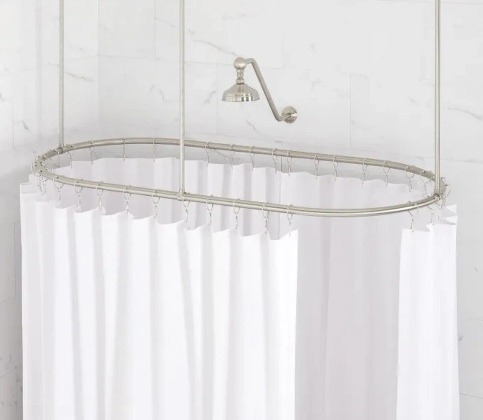30" X 60" OVAL BRASS SHOWER RING AND CEILING SUPPORTS - BRUSHED NICKEL