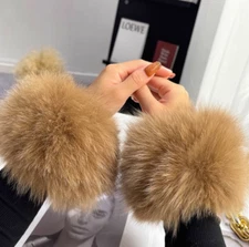 Winter Real Fox Fur Cuffs Women Coat Decorate Sleeve Arm Warmer Wristband Gloves