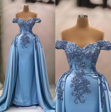 Modern Mermaid Evening Dress Beaded Pearl Sequins Off Shoulder Prom Gowns Sleeve