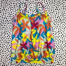 Lands End Multicolor Pink Blue Red Floral Blouson Tankini SWIM TOP REG. 6 522618