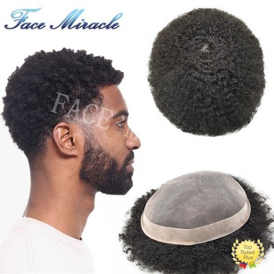 Afro Toupee for Black Men Fine Mono Mens Toupee Human Hair System Curly Hair